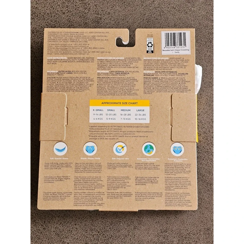 Large (22-34lbs) Charlie Banana Reusable Swim Diaper Washable Seally Seal‎ NW